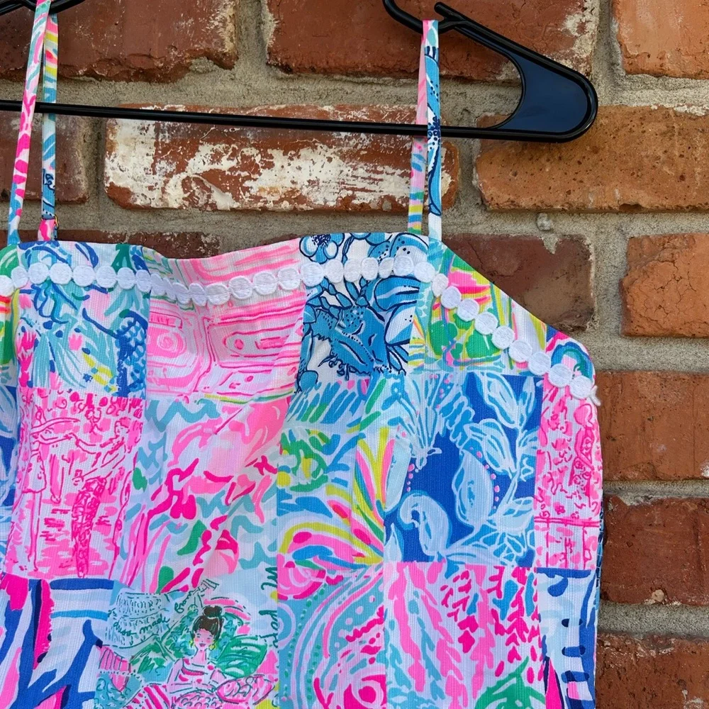 Lilly Pulitzer Pink, Blue & Green Patchwork Print Sleeveless Romper - Picture 4 of 10